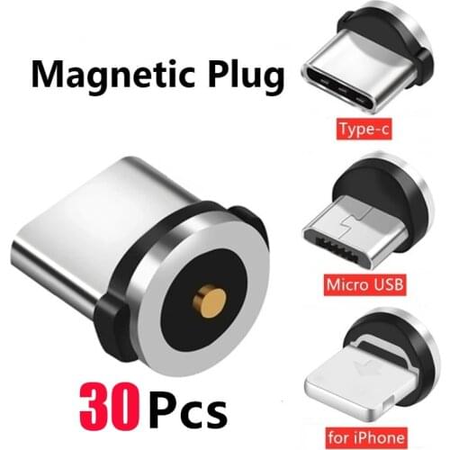 USLION 30 Pcs Magnetic Tips For iPhone Samsung Mobile Phone Replacement Parts 3 IN 1 Plug Micro Converter Cable Adapter Type C