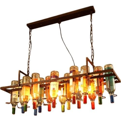 Vintage Attic Wine Bottle Chain Pendant Light Retro Italian Style Creative Hanglamp for Store Cafe Bar Kitchen Living Room