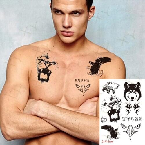 Waterproof Temporary Tattoo Sticker Eagle Wolf Eye Flash Tattos Snake Tiger Animal Flower Body Art Arm Fake Tatoo Women Men