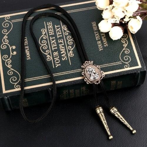 Bolo Tie for Womens Retro Palace Style Beauty Head Pendant British Ladies College-style Uniform Shirt Accessories Jewelry Gifts