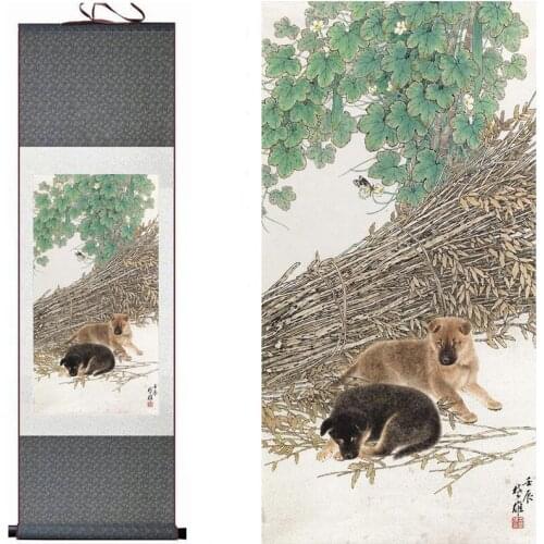 Dog silk art painting Chinese Art Painting Home Office Decoration Chinese dog painting Chinese ink painting
