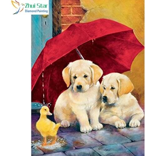 Zhui Star Diy Diamond Painting Cross Stitch Animal Two dogs Pattern 5D Diamond Embroidery Square Mosaic Home Decorative
