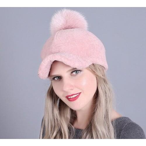 Winter New Wool Fur Visor Cap Women Hair Ball Pompom Warm Hat Lady Adult Outdoor Fashion Pure Color High Quality Hats H7035