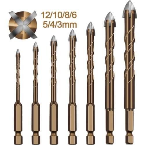 1 Pc Widened Spiral Chip Chute Cross Ceramic Glass Drill Bit Tool High Hardnes Hexagonal Shank Spiral Groove Cross
