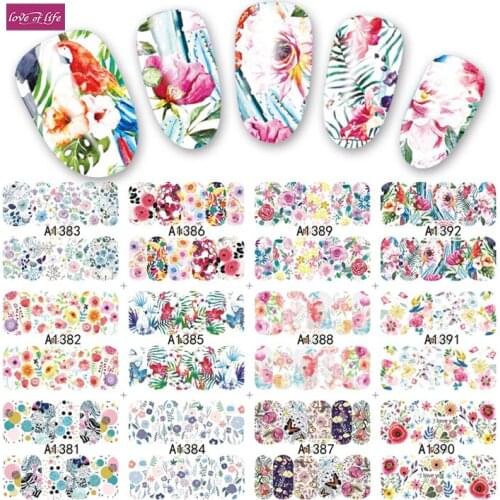 12 Designs/Sheet Colorful Flowers, fruit, drinks Full Cover Water Transfer Decals Nail Art Manicure DIY Sticker Fingernail Wraps