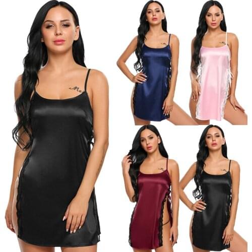 2021 Sexy Lingerie Ladies Silk Lace Side Slit Sexy Robe Dress Babydoll Nightdress Satin Sexy Pajamas Pajamas