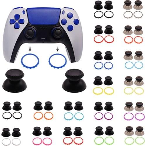 TingDong 4pcs=1set 3D Analog Mushroom Cap Thumbstick Joystick Cover with Accent Rings For Sony Playstation 5 PS5 Controller