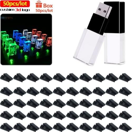 50pcs/ Crystal Pen Drive 128GB Key USB Stick Flash 64GB Pendrive 32GB cle usb memory 16GB Flash Drive 8GB 4GB free Custom LOGO
