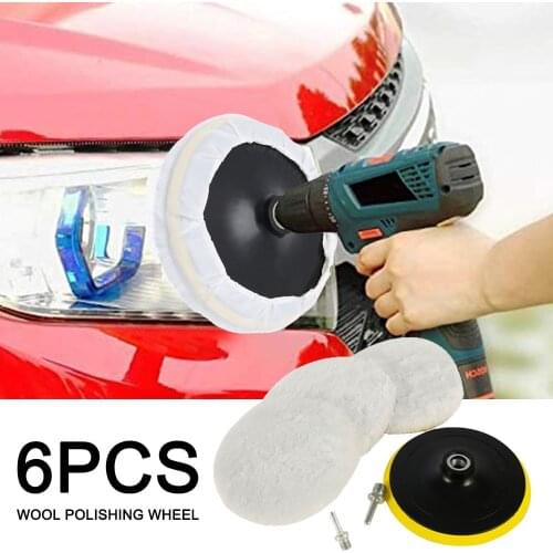 6pcs 6 Inch Wool Polishing Disc Buffing Pads Car Detailing Waxing Polishing Buffer M14 Drill Bit Adapters Polisher Accessories