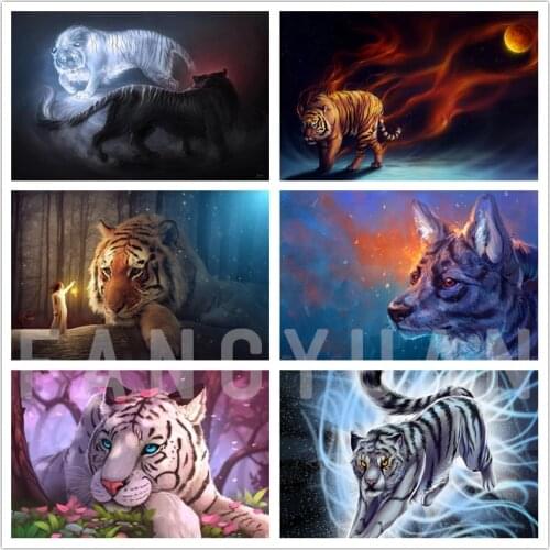 5D Diamond Painting Fluorescent Tiger Full Square / Round Diamond Inlaid DIY Embroidery Animal Painting Crafts Cross Stitch