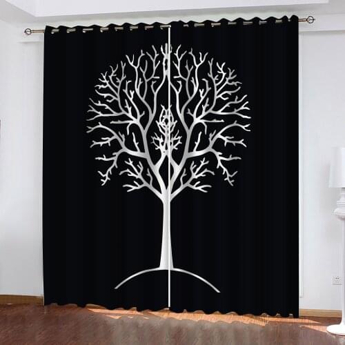 ALWSREH Black and White Letters 3D Printing Pattern Printing Bedroom Living Room Shade Curtain Set Bedroom Hook Accessories