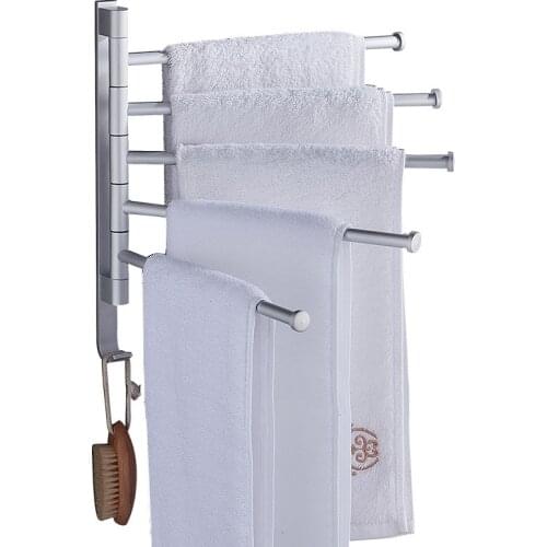 Aluminum Towel Rack Nail Free Multi Arms Towel Hanging with Hooks Bathroom Towel Rack Movable Towel Bars Bathroom Accessories