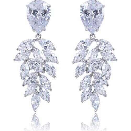 Free Shipping New arrival silver plated long dangle earring for beautiful bride wedding GLE1959