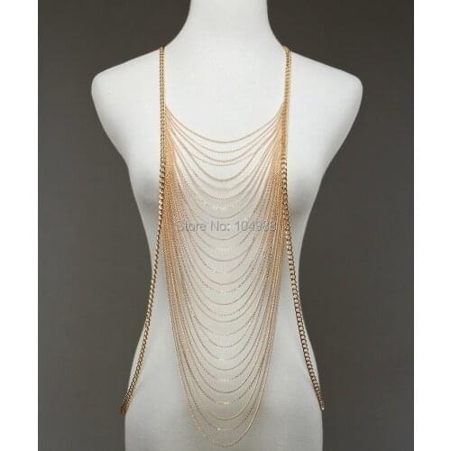 FREE SHIPPING New Style B333 Women Fashion Gold colour Chains Multi-layers Body Chains Jewelry 3 Colors