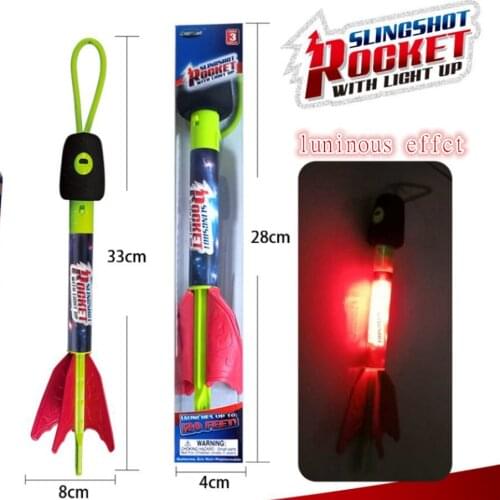 1PCS Safety LED Rocket Slingshot Launcher with Light Up Set Elastic Arrow Hand Pull Rocket Helicopter Flying Toy Party Fun Gift