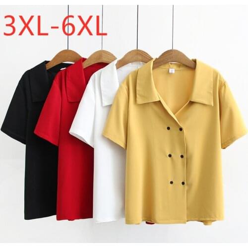 New 2021 summer plus size tops for women large blouse short sleeve casual loose cotton button lapel shirt yellow 3XL 4XL 5XL 6XL