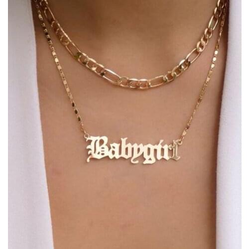 Duoying Double Layers Necklace, Baby Girl Pendant Necklace for Women Layers Chain Necklaces Women Personalized Letter Christmas