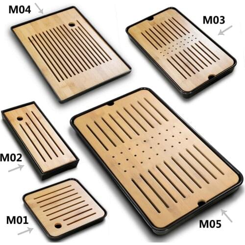Elegant Chinese Gongfu Tea Tray Bamboo Top + Durable Bottom Stand Holder