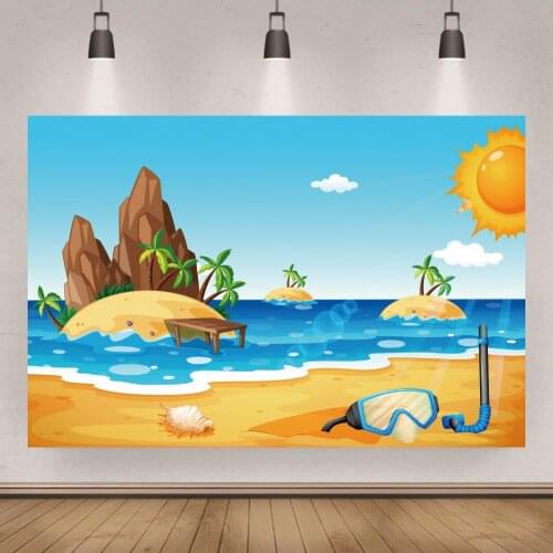 Cartoon Island Seaside Holiday Party Decor Backdrop Studio Photography Supplies Kids Birthday Background Photocall Prop