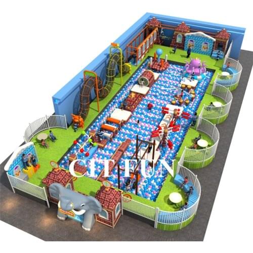 Customize Giant Amusement Park Elephant World Million Ball pit Indoor Playground for sale with Climb rope tunnel IP-031B