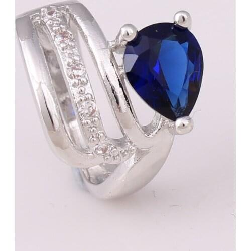 Blue vintage silver plated women wedding ring jewelry gift aaa white zircon micro paved ring in stock 7 8 9