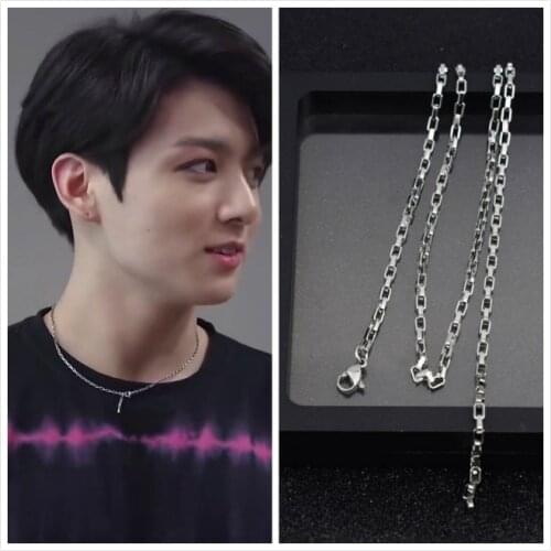 Jungkook Same Jewelry Fashion Stainless Steel Necklace Simple Design Long Chain Choker Necklace Men Women kpop