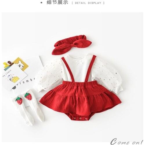 Newborn Baby Girls Romper With Headband Spring Baby Jumpsuit Suspender Infant Clothes For Girls Cotton Toddler Jumpsuit Clothing
