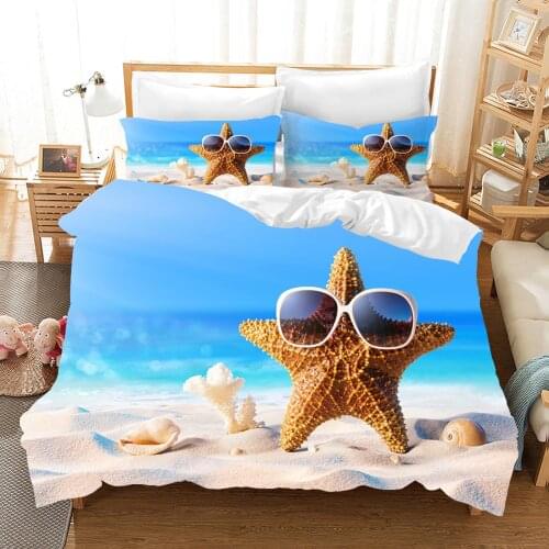 Blue Ocean Starfish Duvet Cover Coast Beach Shell Bedding Set With Pillowcase For Adults Bed Summer Bedclothes Decor Home