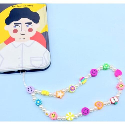 BLUE STAR Fashion Creative Anti-loss Mobile Phone Chain Pearl Ornaments Smile Heart Fruit Soft Pottery Mobile Phone Lanyard