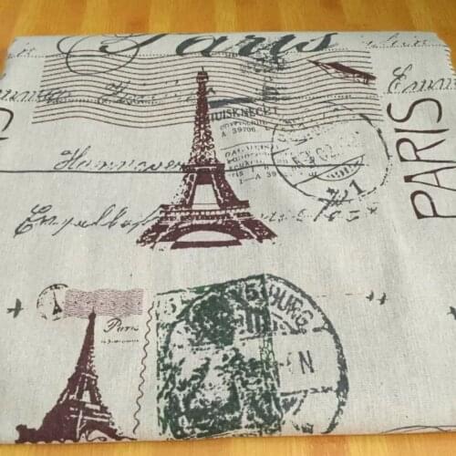 Pure Cotton Linen Fabric Beige Tower Printed Linen Cotton Fabric for DIY Sewing Patchwork Curtain Coaster Tablecloth Textile
