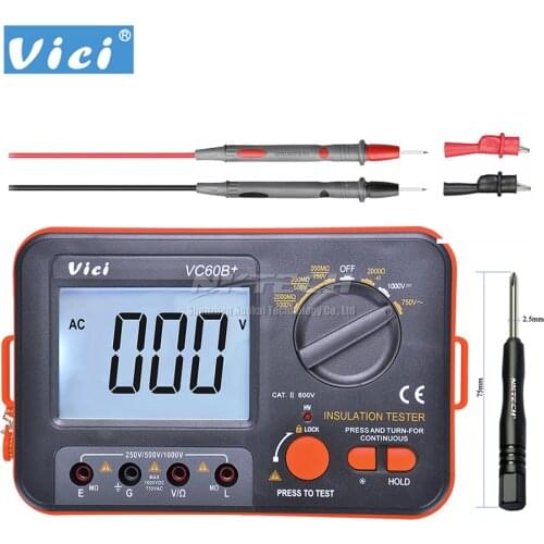 VICI VC60B+ Insulation Resistance Meter Megohmmeter Ohmmeter Voltmeter Tester 1000V Megger High Volt Short Circuit Input Alarm
