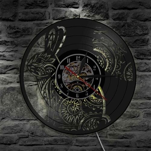 Cute Rabbit Vintage Vinyl Record Lighting Wall Clock Home Decor Bunny Modern Animals Wall Art Watch Great Gift Ideas For Kids