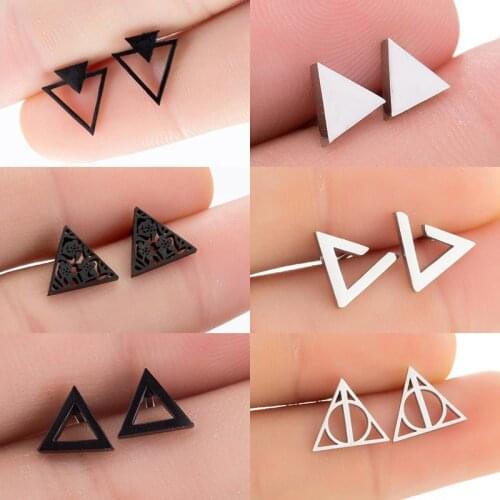 Multi Mini Triangle Earring for Women Men Punk Black Geometric Deathly Stud Earring Stainless Steel Ear Piercing Jewelry