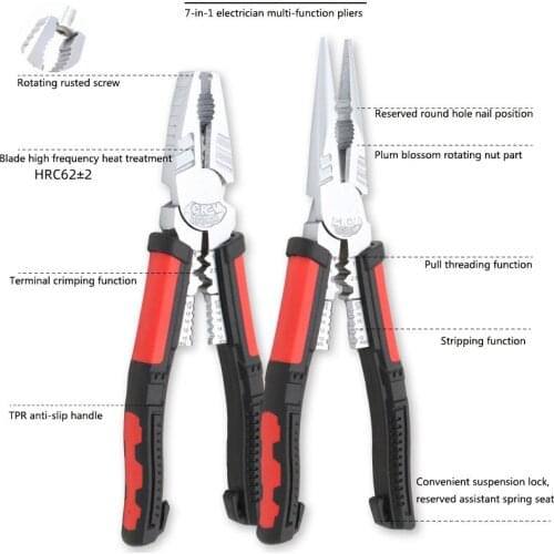 7-in-1 electrician multi-function pliers wire stripping crimping pliers cable tools HRC622 Wire cutter needle nose plier