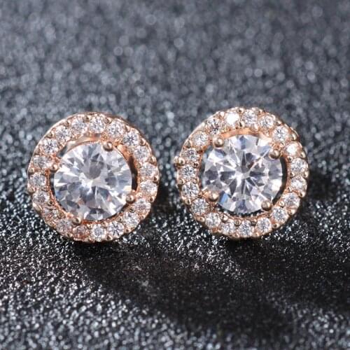 Fashion Geometric Women Round Stud Earrings Cubic Zirconia Wedding Party Daily Wearable Earrings Fashion Jewelry Gift Wholesale