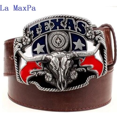 La MaxPa Wild west cowboy personality Mens belt metal buckle bull head American Texas western cowboy style belts trend belt