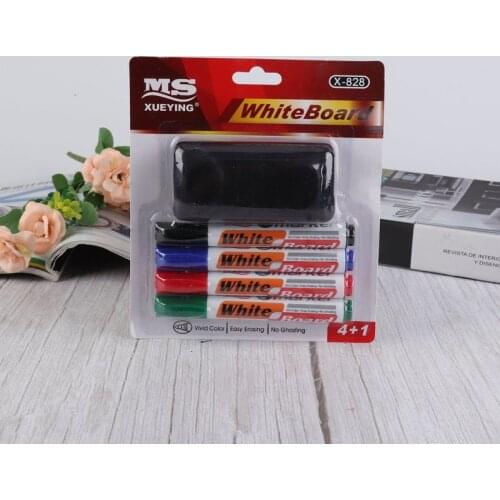 4+1pcs Colorful Whiteboard Pen Set Built In Eraser School Classroom Supplies White Board Marker Childrens Drawing