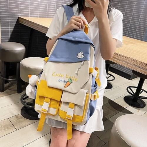 2021 New Contrast Color Girl Kawaii Backpack Fashion Fancy High School Bag For Teenage Girl Student Bookbag Cute Travel Backpack