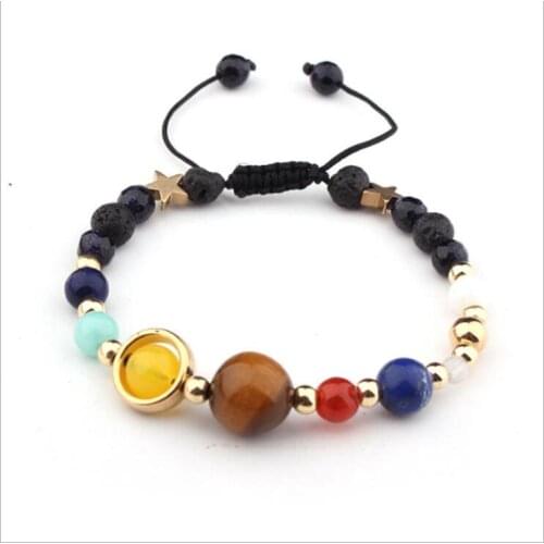 Braided bracelet 7 chakras eight planets lave stone bracelet Milky Way Guardian star natural stone bracelet yoga 100pcs
