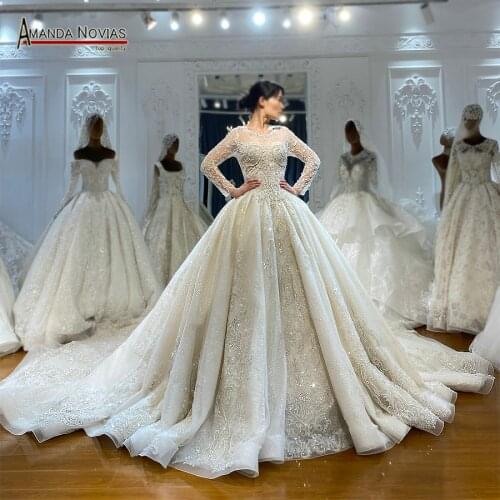 Stunning real work lace long sleeves wedding dress 2022 robe de soiree