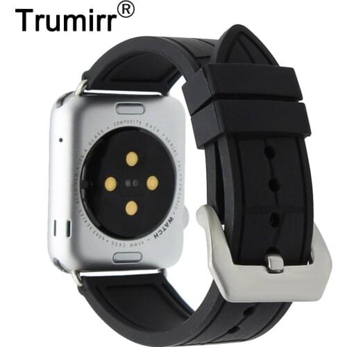 22mm 24mm Silicone Rubber Watchband Brush Tang Buckle Strap for 38mm 42mm iWatch Apple Watch Link Wrist Belt Bracelet Black