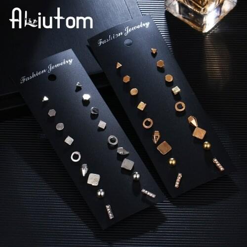 ALIUTOM Fashion Punk Metal Studded Geometric Earrings Set Mens and Womens Perforated Gold New Fashion Earrings Bijoux Jewelry