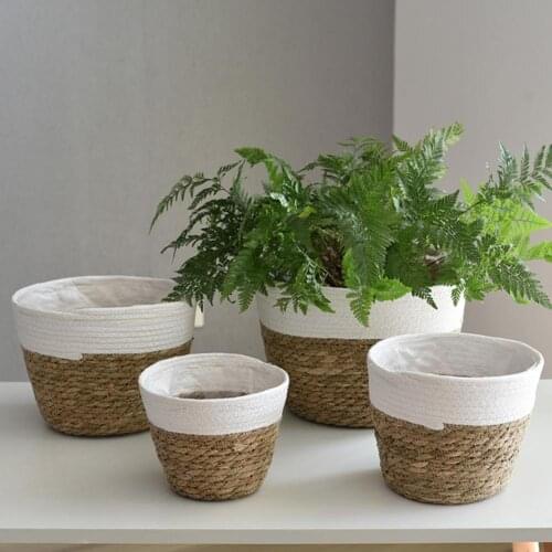 Handmade Straw Flower Pot Succulent Plant Container Storage Basket Laundry Basket Home Living Room Decoration