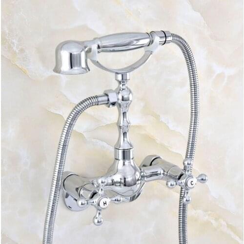 Contemporary Chrome Brass Adjusts From 3-3/8" Wall Mounted Bathtub Faucet with Handheld Shower Set +150CM Hose Mixer Tap 2qg429