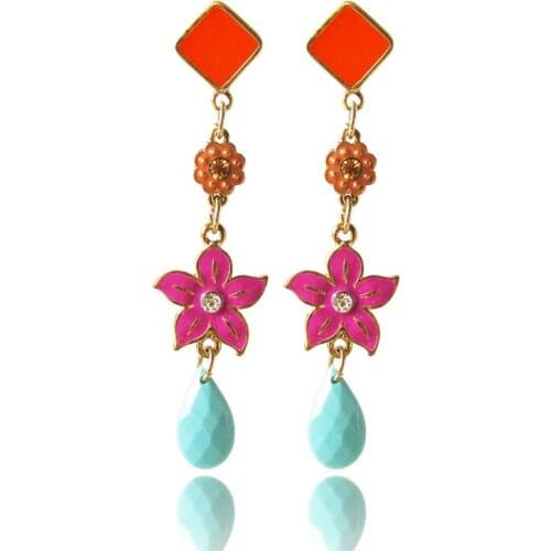 Women Special store 2016 Fashion warm colorful enamel flower water drop gold pendant hanging Earrings brincos female earing