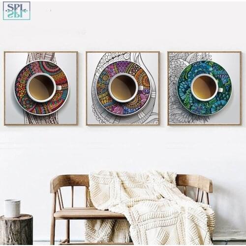 SPLSPL Nordic Poster Creative Coffee Cup Canvas Painting Wall Art Canvas Prints Wall Pictures For Living Room Kitchen Decor