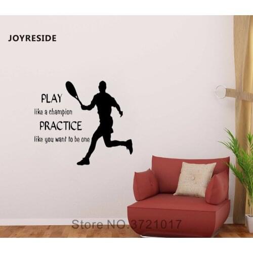JOYRESIDE Play Like A Champion Wall Tennis Player Sport Decal Vinyl Sticker Quote Home Decor Living Room Bedroom Decoration A088