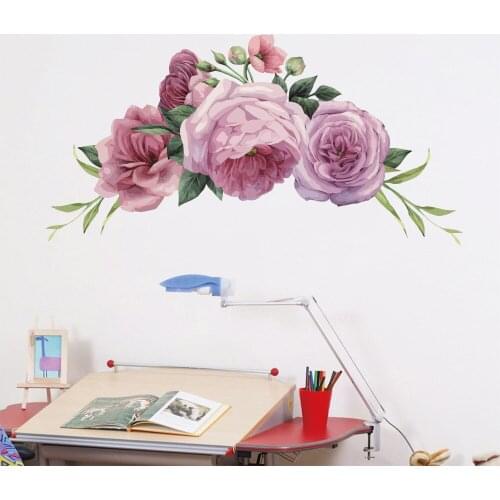 Paint Style Big Pink Poney Flowers Wall Stickers For Living Room kids Room Home Decoration Wall Decal Home Decor Wallpaper Mural