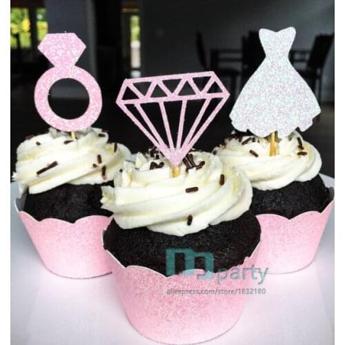 Bridal Shower Cupcake Toppers Diamond Ring Topper Diamond Topper Wedding Dress Topper Wedding Engagement Food Picks