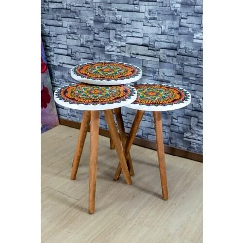 Triple Coffee Table Wooden Hospitality and Daily Use Food and Beverage Service Round Easy To Assemble Modern Living Room Home